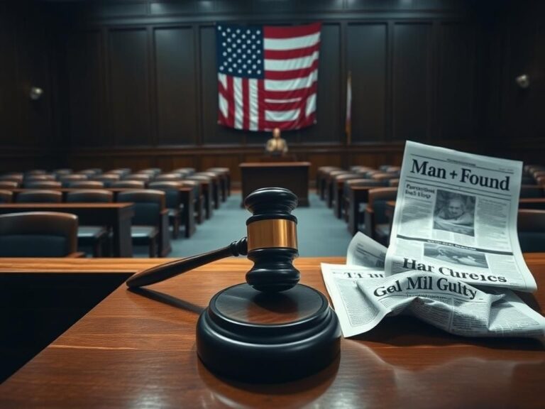 Flick International Empty courtroom scene with judge's bench and gavel, symbolizing trial seriousness