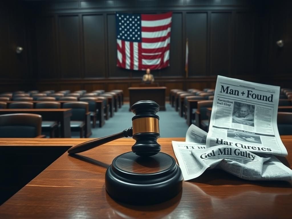 Flick International Empty courtroom scene with judge's bench and gavel, symbolizing trial seriousness