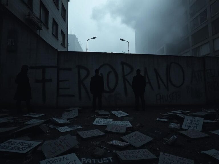 Flick International Urban scene with graffiti depicting the word 'TERROR' highlighting themes of domestic terrorism