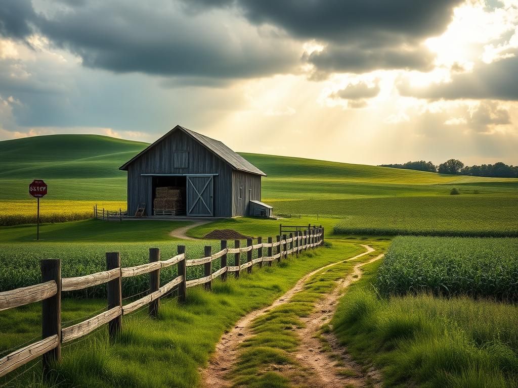 Flick International Rural Wisconsin landscape with a barn and rolling hills