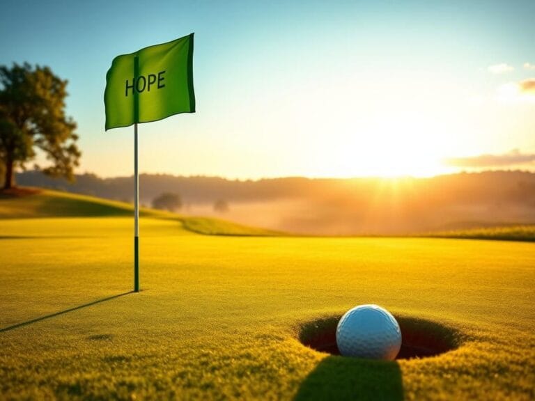 Flick International A serene golf course at dawn with a lush green and fluttering flag