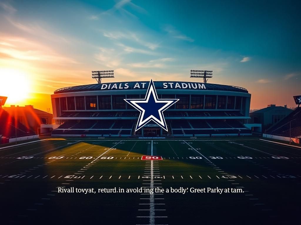 Flick International Aerial view of AT&T Stadium at sunset with Cowboys logo