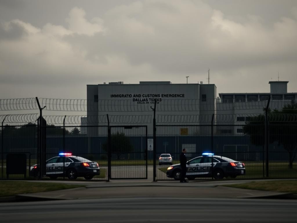 Flick International Exterior view of the Dallas ICE facility during a tense shooting incident