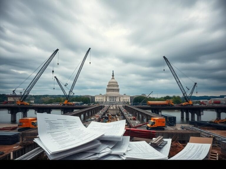 Flick International Aerial view of the Francis Scott Key Bridge under renovation with construction equipment
