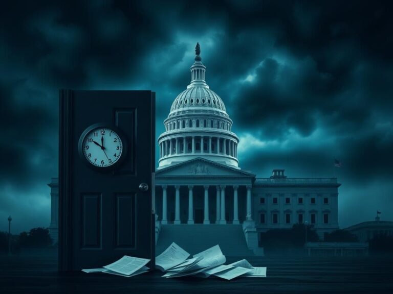 Flick International A somber depiction of the U.S. Capitol building under dark storm clouds, symbolizing political tension.