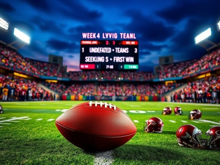 Flick International A football stadium filled with fans cheering under bright stadium lights during NFL Week 4.