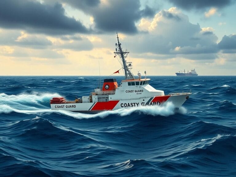 Flick International Modern Coast Guard cutter patrolling choppy waters under a dramatic sky