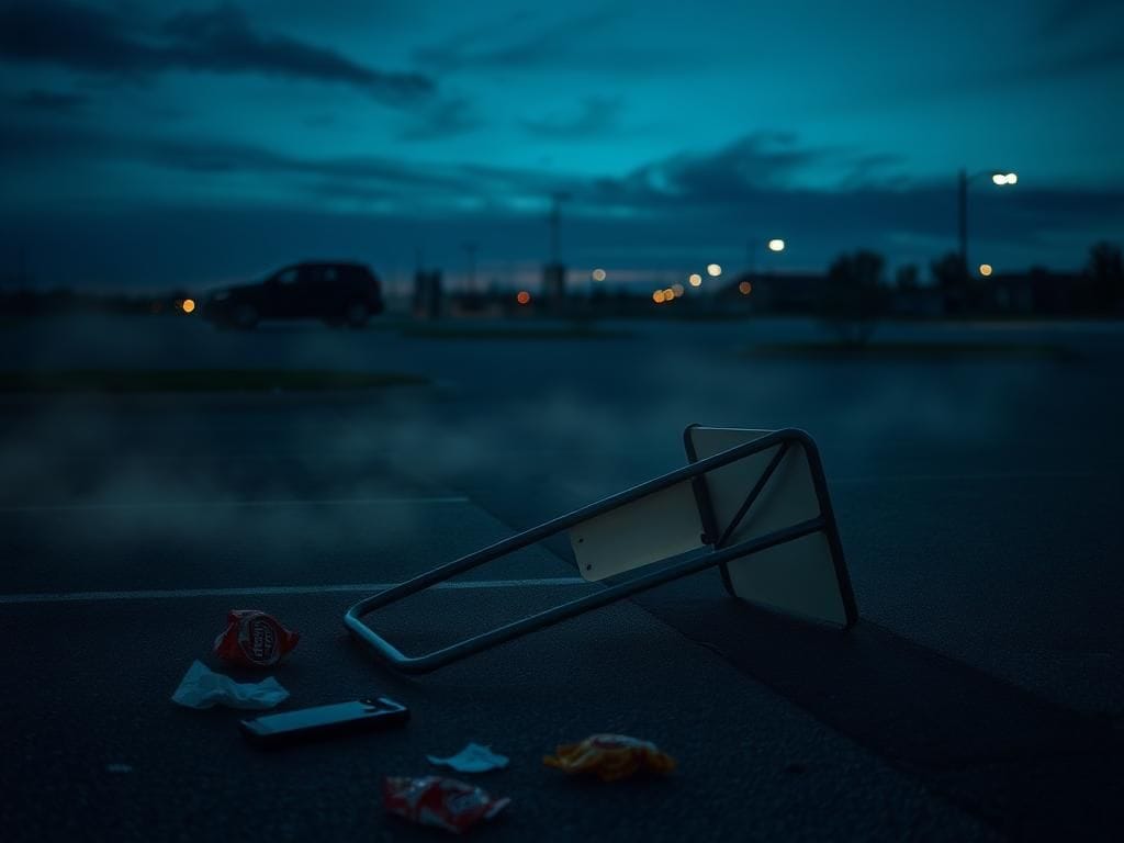 Flick International An overturned folding table in a desolate parking lot at twilight suggests a tragic incident related to TikTok stunts.