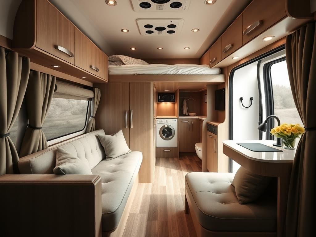 Flick International Luxury camper van interior inspired by a penthouse suite with modern features