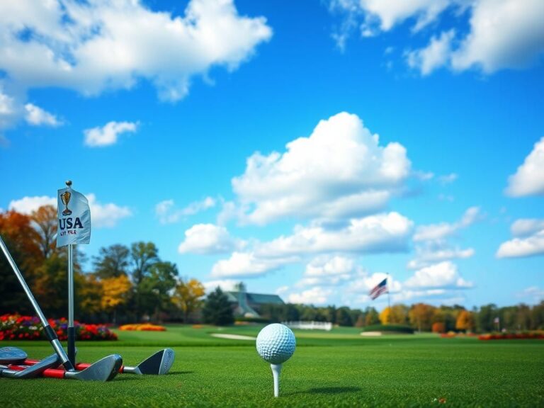 Flick International A close-up of a pristine white golf ball on a tee at Bethpage Black, with a Team USA flag in the background
