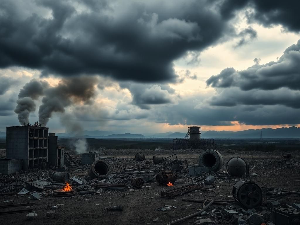 Flick International War-torn landscape showcasing the aftermath of airstrikes on a nuclear facility in Iran