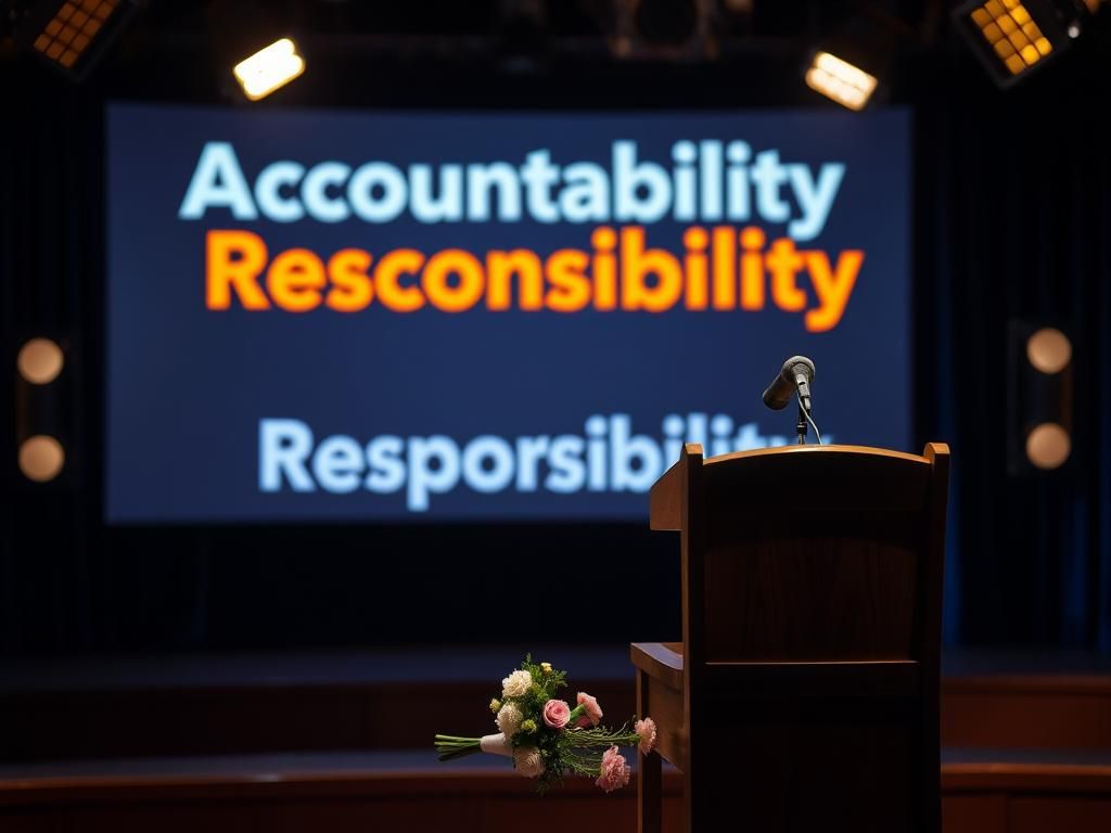 Flick International Dimly lit studio with a microphone on a wooden podium, symbolizing a late-night talk show setting