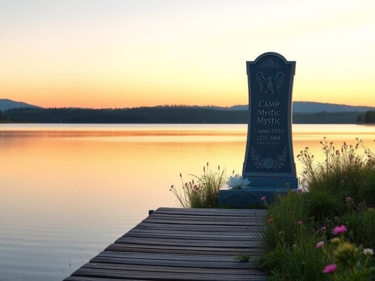 Flick International Serene lakeside scene at Camp Mystic featuring a wooden dock and lush greenery