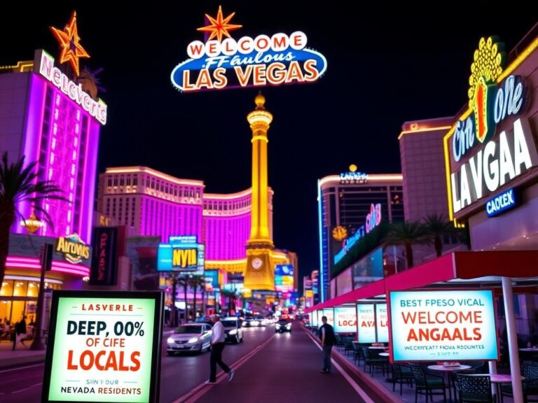 Flick International Vibrant scene of the Las Vegas Strip at night showcasing iconic landmarks and promotional signs for locals