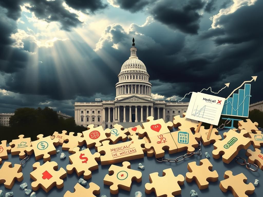 Flick International A stylized representation of the U.S. Capitol building with a jigsaw puzzle symbolizing healthcare reforms