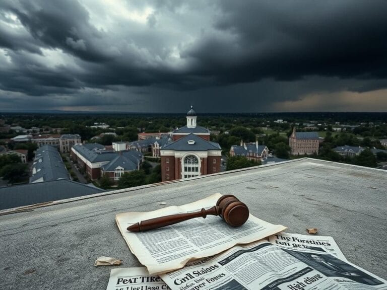 Flick International A lonely rooftop scene overlooking a university campus, symbolizing isolation and the weight of looming consequences.