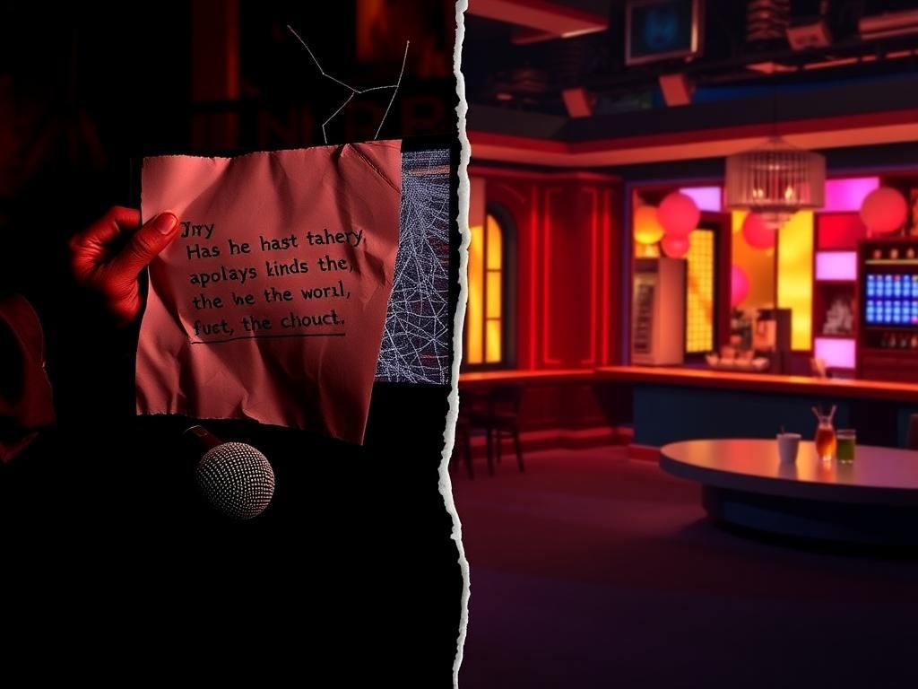 Flick International Split-screen image depicting contrasting scenes of controversy and celebration in the entertainment industry.