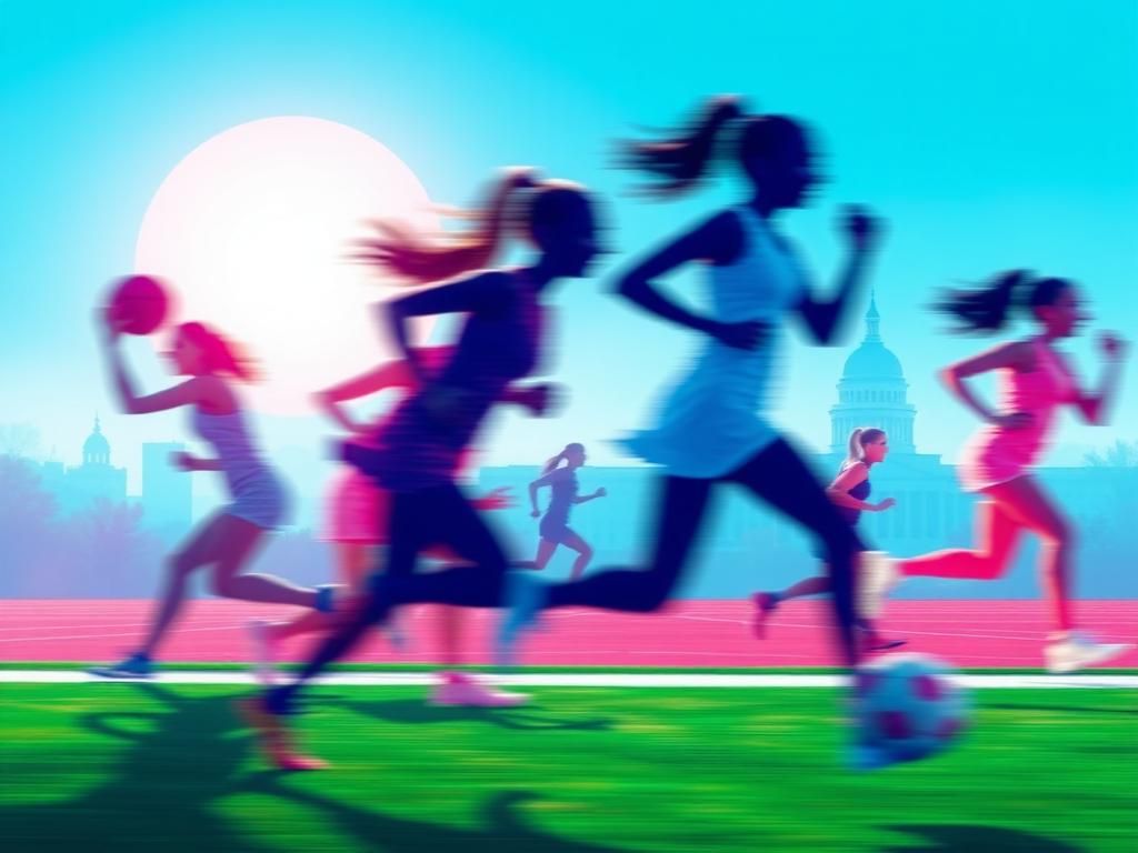 Flick International Blurred-motion silhouette of diverse athletes in action on a sports field, symbolizing inclusivity in athletics