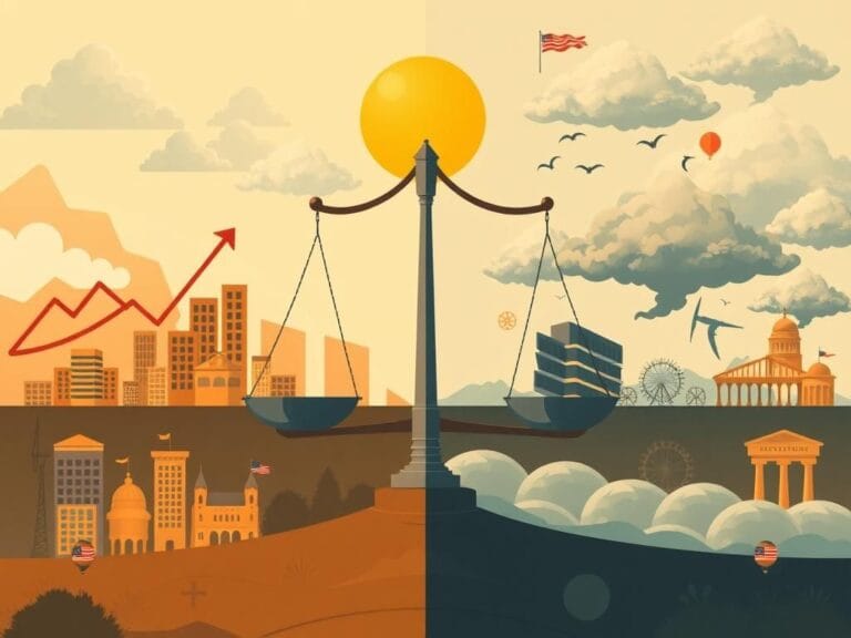 Flick International A split scene depicting America's political divide with vibrant and somber elements.