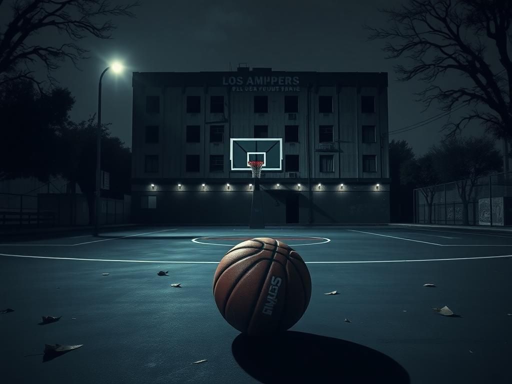 Flick International Shadowy empty basketball court representing the Los Angeles Clippers' home arena