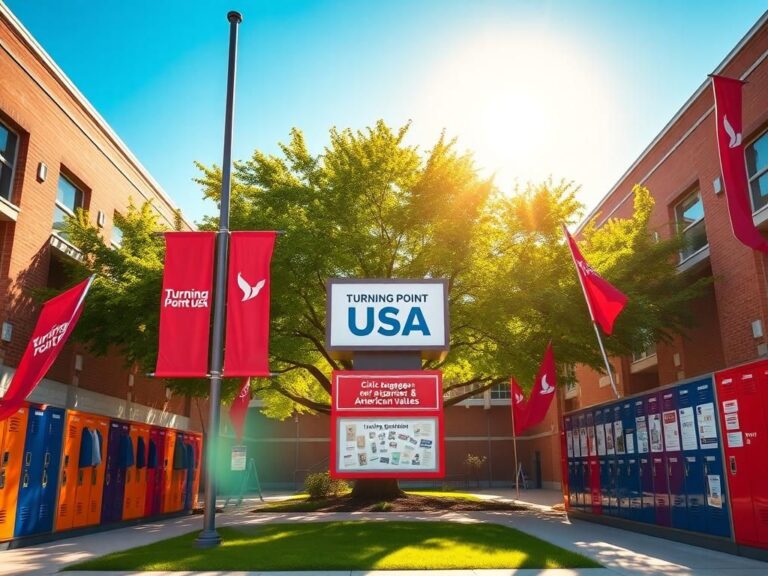 Flick International Vibrant high school courtyard scene showcasing Turning Point USA elements