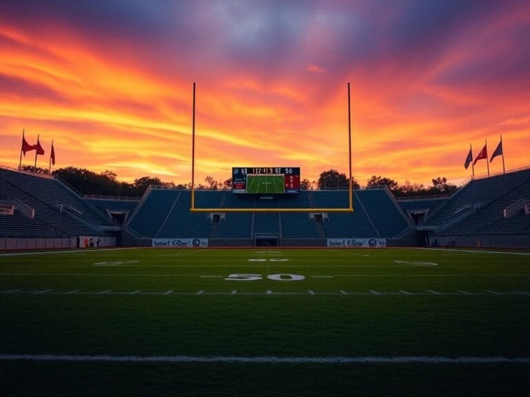 Flick International Football field at dusk with goalposts and a vibrant sky