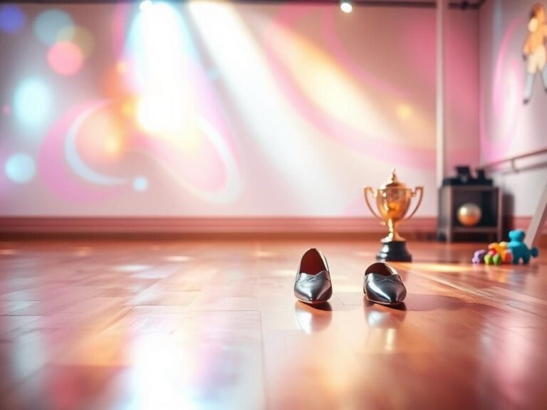 Flick International A dynamic dance studio scene featuring elegant dance shoes and colorful lights