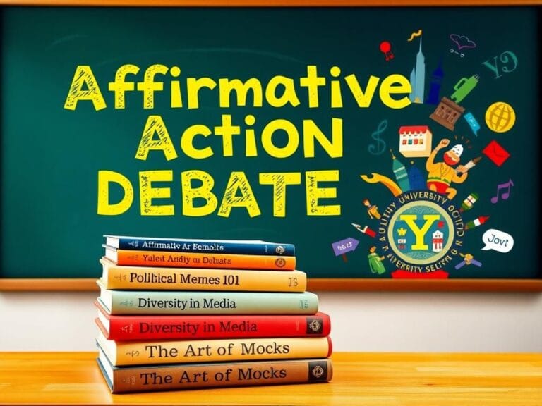 Flick International playful digital collage showcasing a classroom debate on affirmative action and diversity