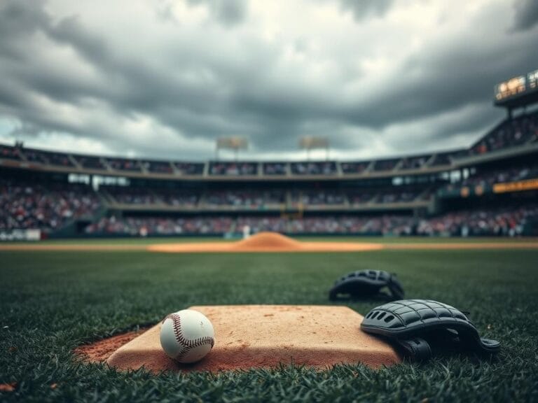 Flick International Empty pitcher's mound on a baseball field with scattered gear after a tense incident