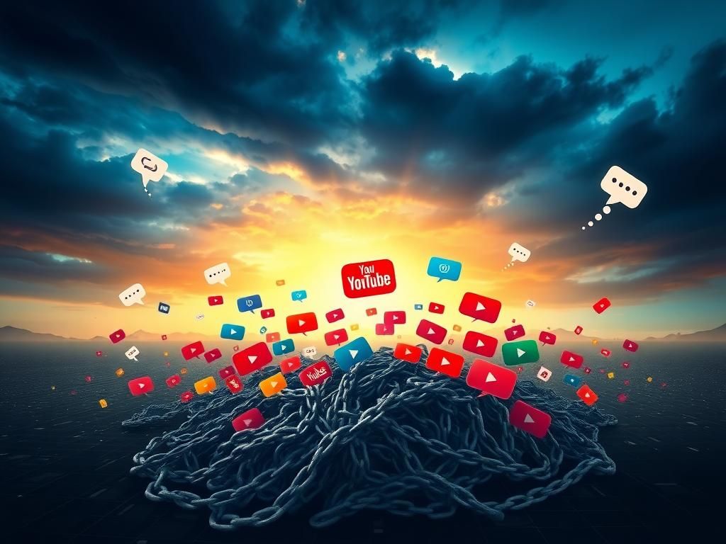 Flick International Digital artwork depicting a vibrant landscape of reemerging YouTube channels, symbolizing the reinstatement of banned accounts.