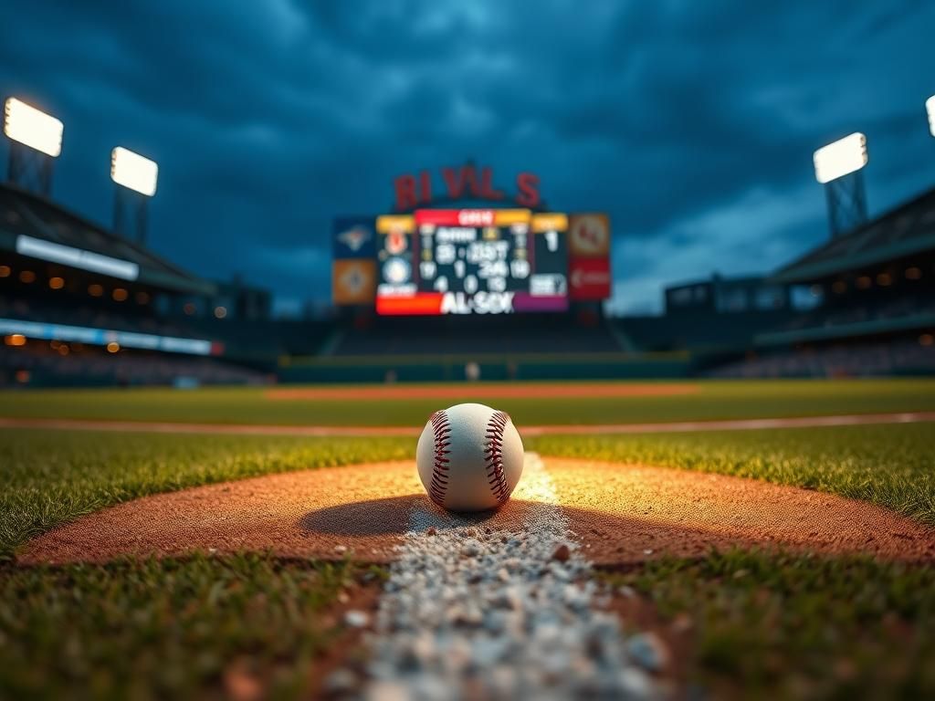 Flick International Dramatic baseball field scene with a spotlight on a baseball near the foul line during a tense moment in a game