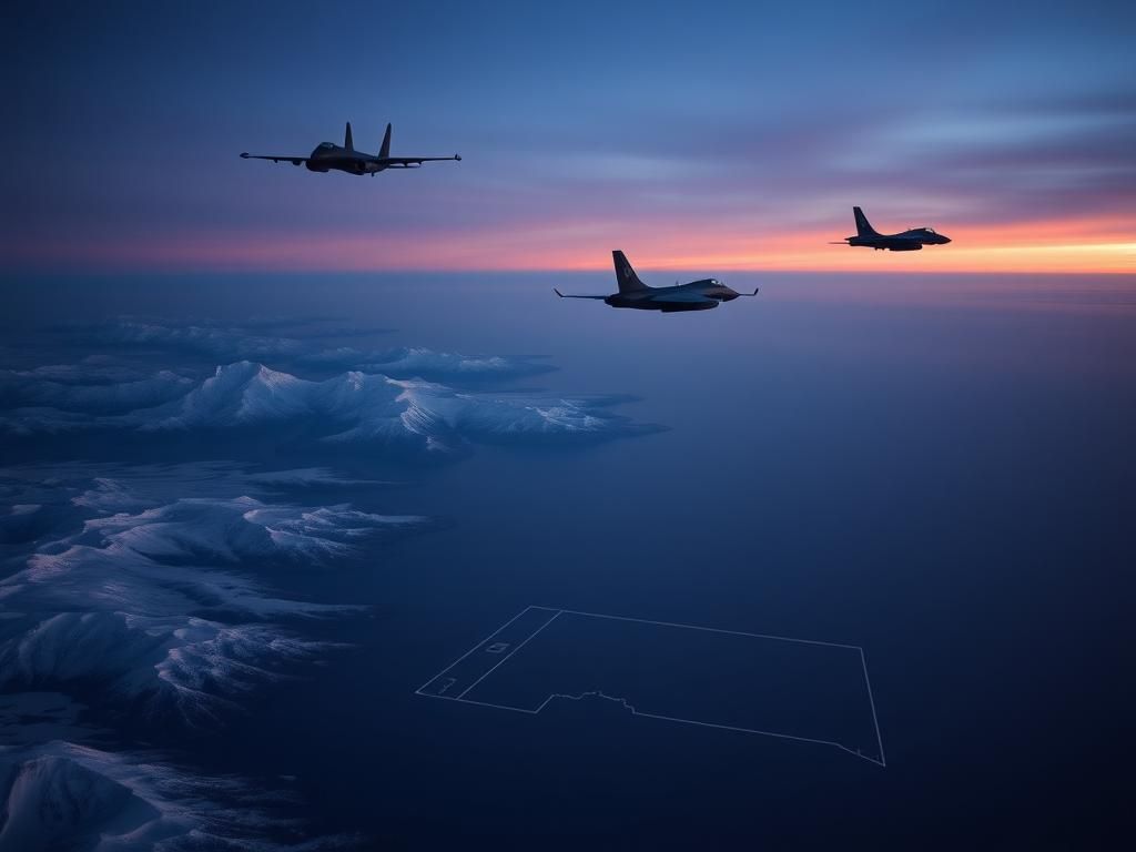 Flick International Aerial view of Russian Tu-95 bombers and Su-35 jets over the Alaskan landscape
