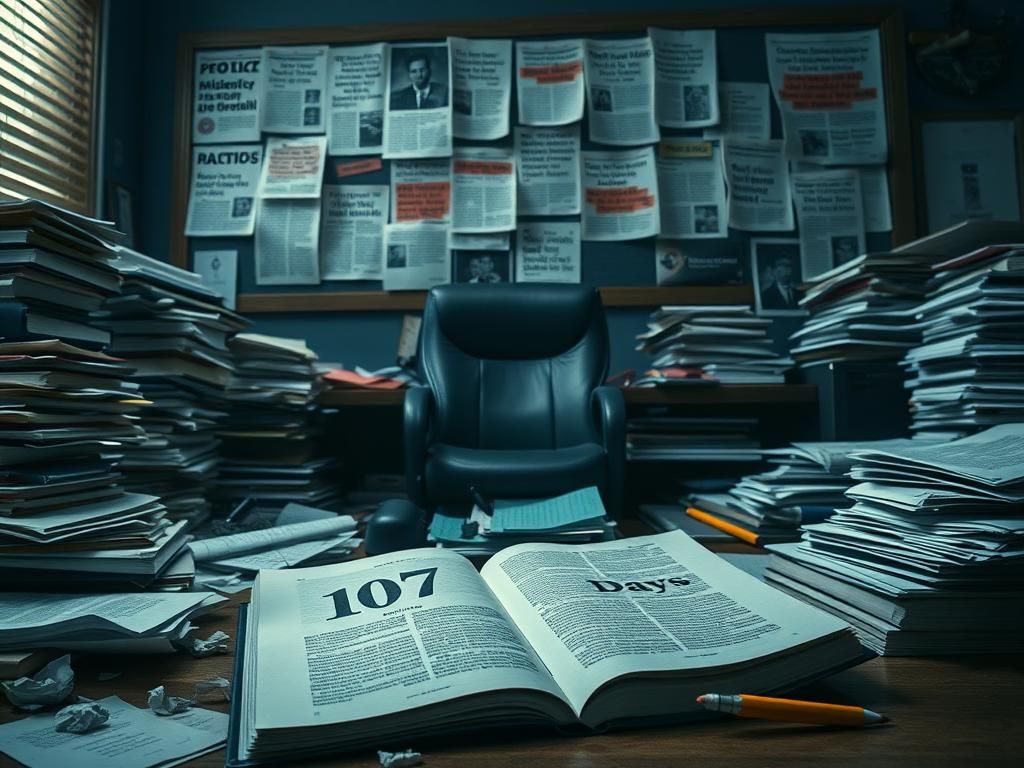 Flick International Dimly lit office space representing chaos and missed opportunities in Kamala Harris' career.