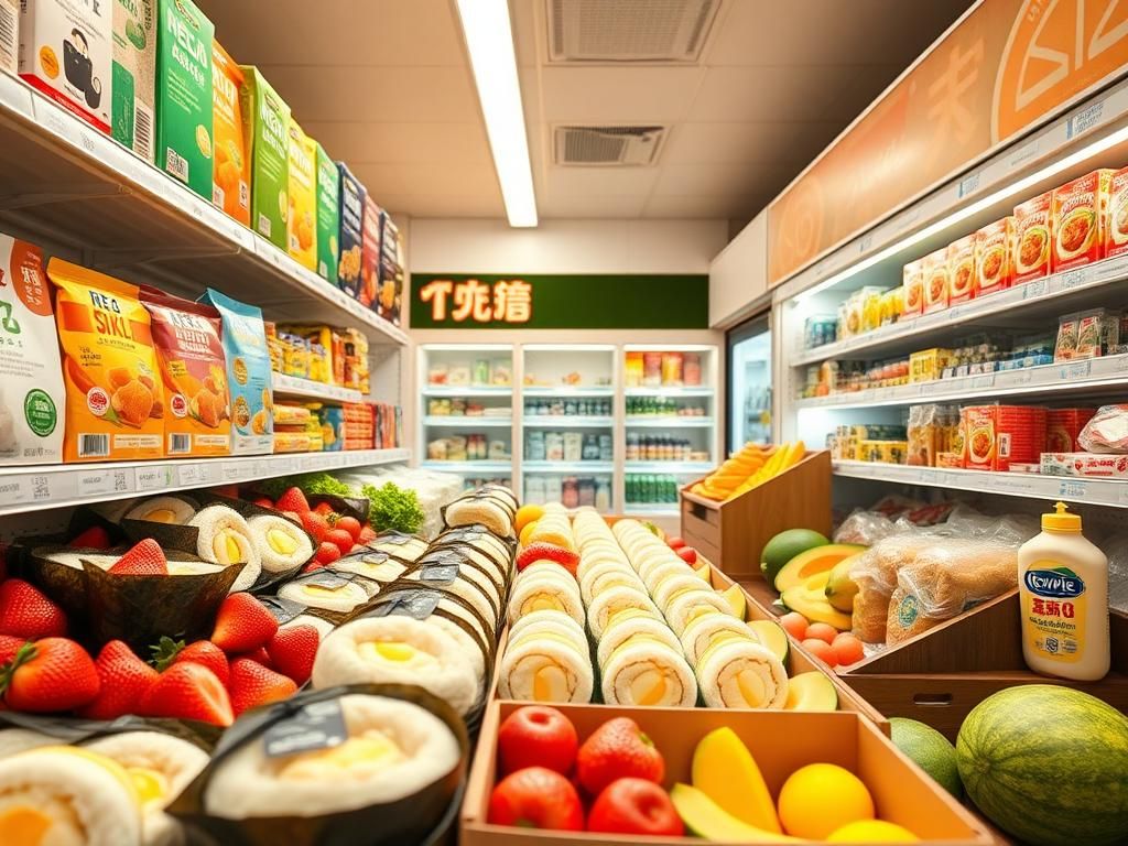Flick International Vibrant interior of a modern convenience store showcasing Japanese-inspired meals and snacks