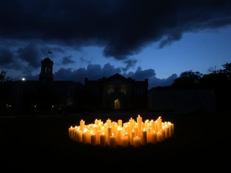 Flick International Heart-shaped candlelight arrangement at a vigil for Charlie Kirk at the University of Texas at San Antonio