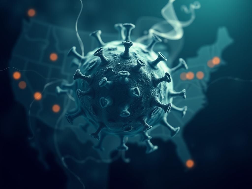 Flick International Close-up view of the XFG variant virus structure with floating molecular structures