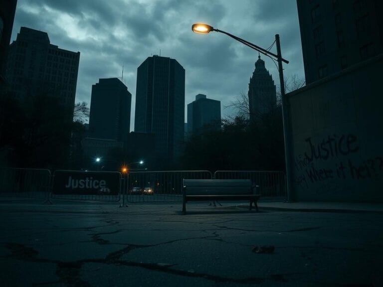 Flick International Dimly lit urban street scene highlighting unrest after accused murderer walks free