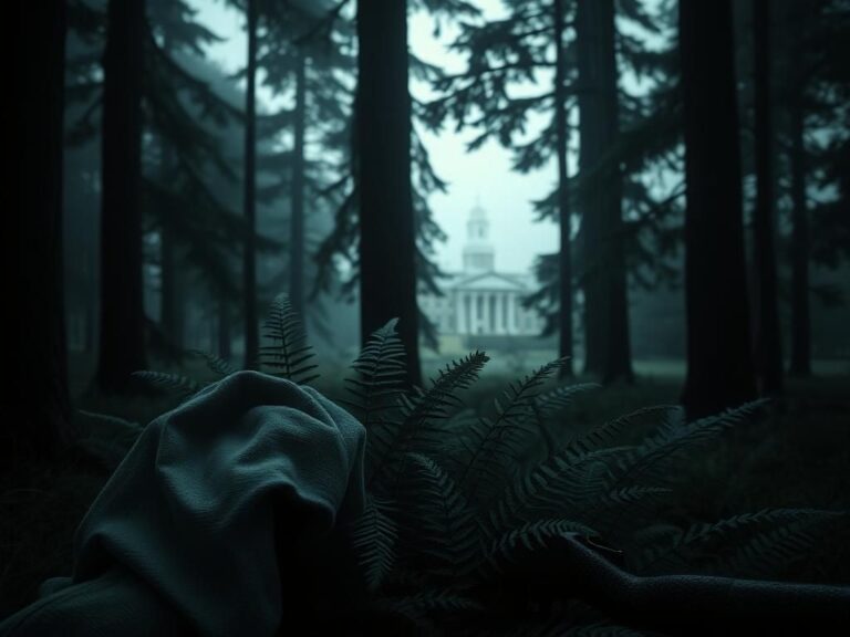 Flick International A dimly lit forest scene with a Mauser .30-06 rifle partially revealed behind ferns, suggesting concealment and danger.