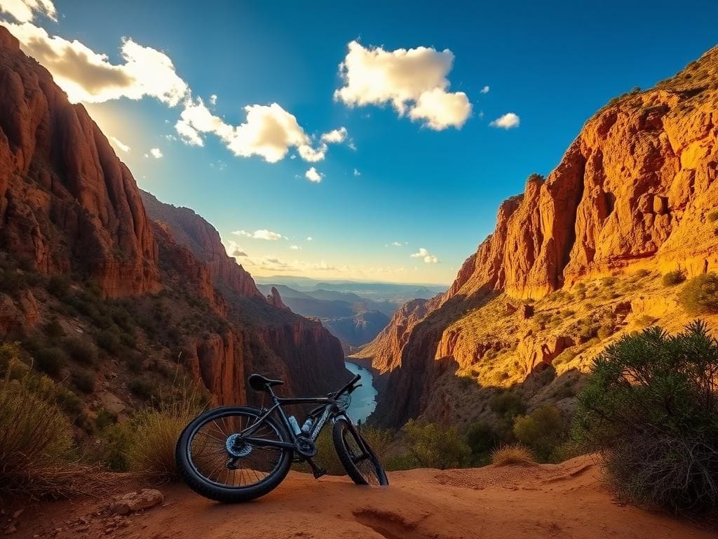 Flick International Cyclist's damaged bicycle at the edge of a canyon path