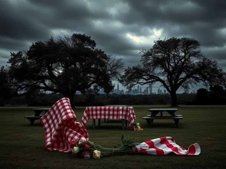Flick International A dark, foreboding sky over a deserted picnic area symbolizing political tension