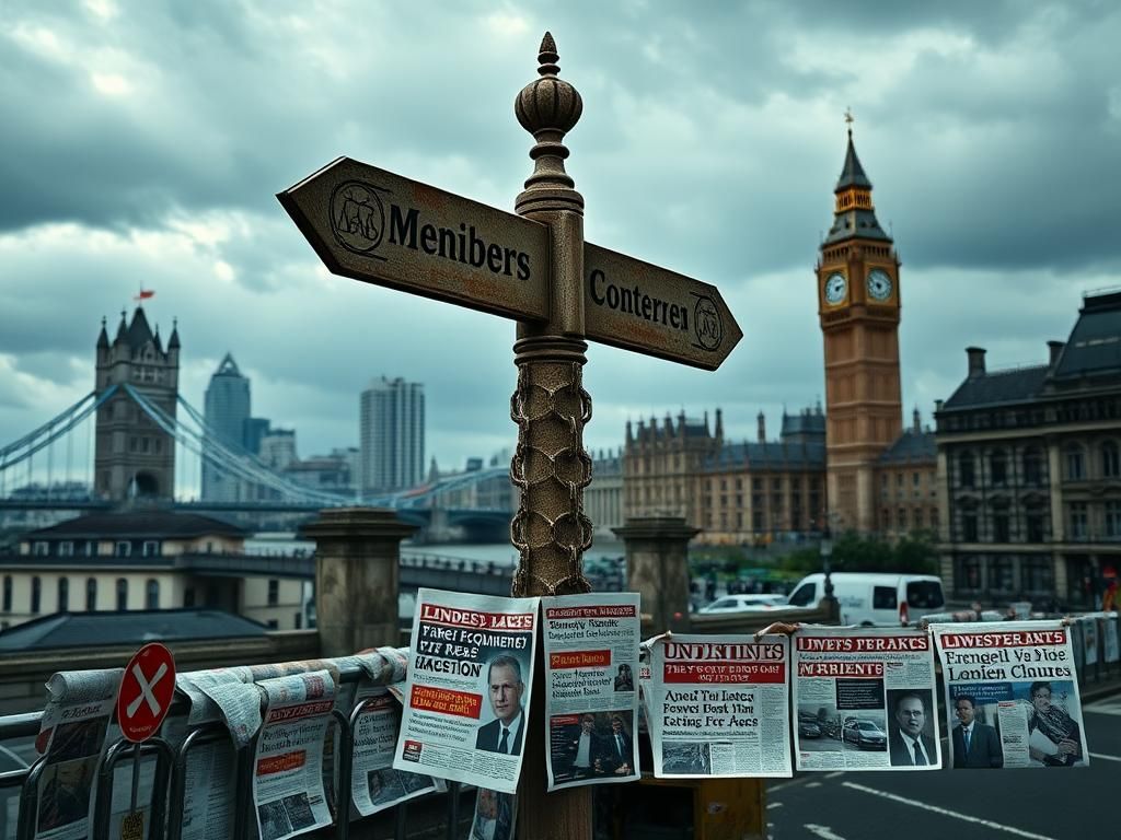 Flick International A dramatic urban landscape of London featuring iconic landmarks under an overcast sky