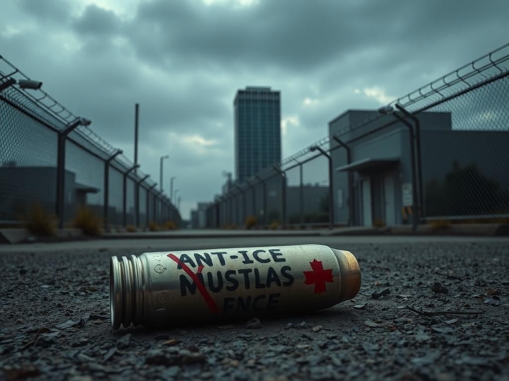 Flick International Heavily fortified ICE facility in Dallas under overcast sky with security measures