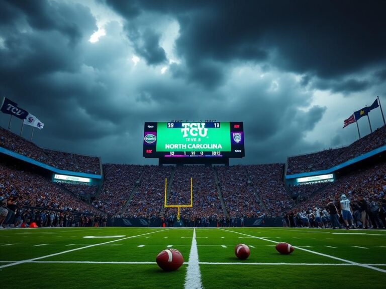 Flick International Dramatic football scene at a stadium with TCU leading over North Carolina