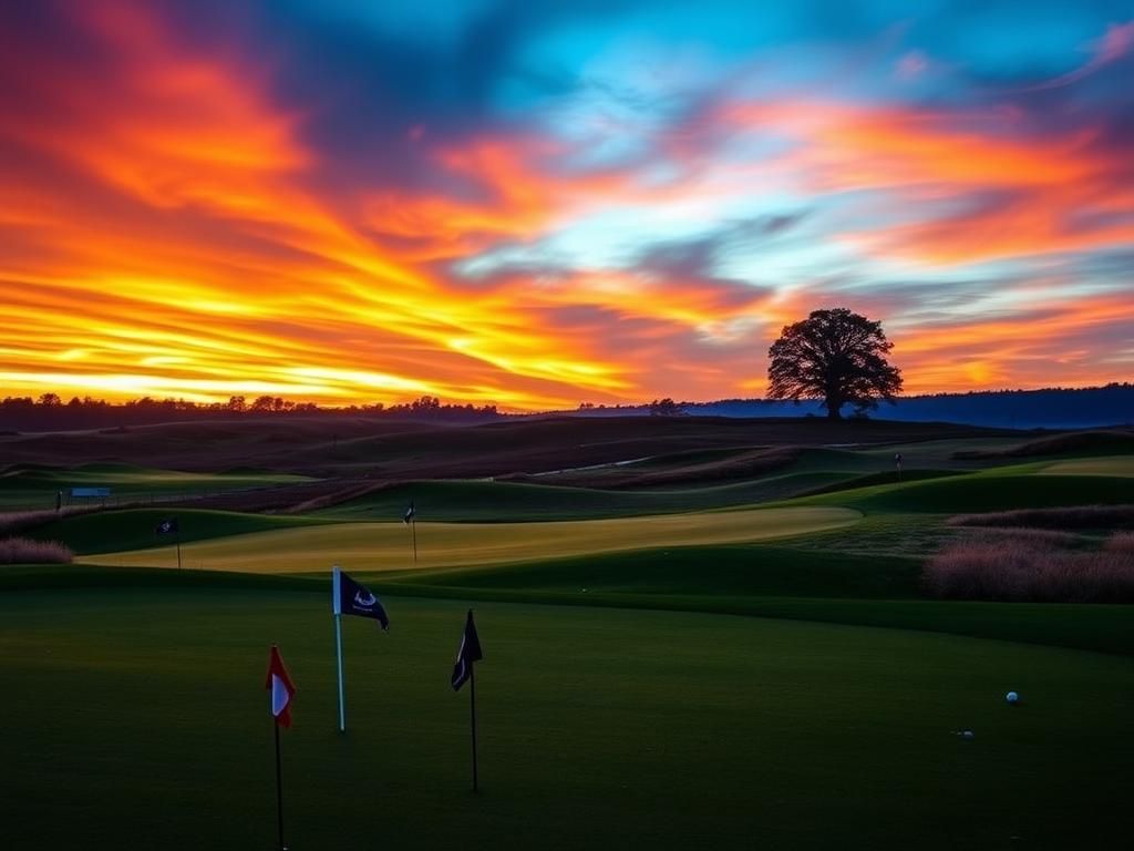 Flick International Dramatic view of Bethpage Black golf course at sunset