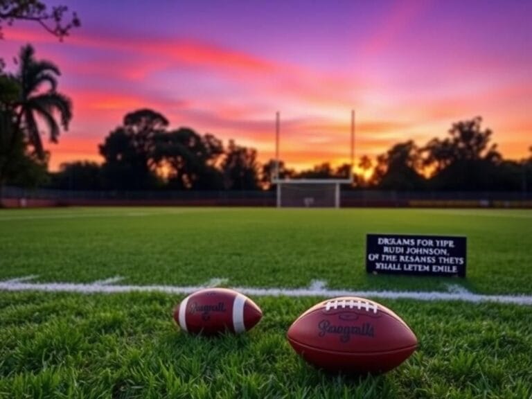 Flick International Serene twilight football field with a lone football and inspirational trophies