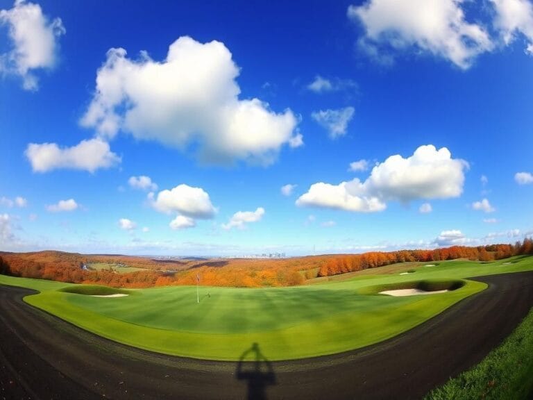 Flick International Panoramic view of Bethpage Black golf course under a bright blue sky