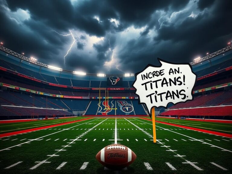 Flick International Dramatic football stadium scene with team banners and an empty field ahead of Titans vs Texans matchup
