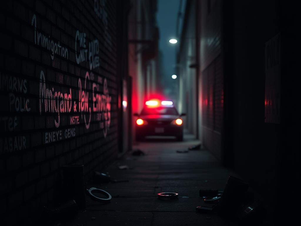 Flick International Somber urban alleyway reflecting tension over immigration issues