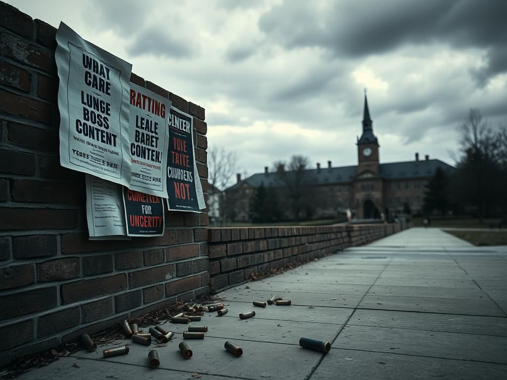 Flick International Weathered brick wall with tattered flyers reflecting political turmoil at Georgetown University