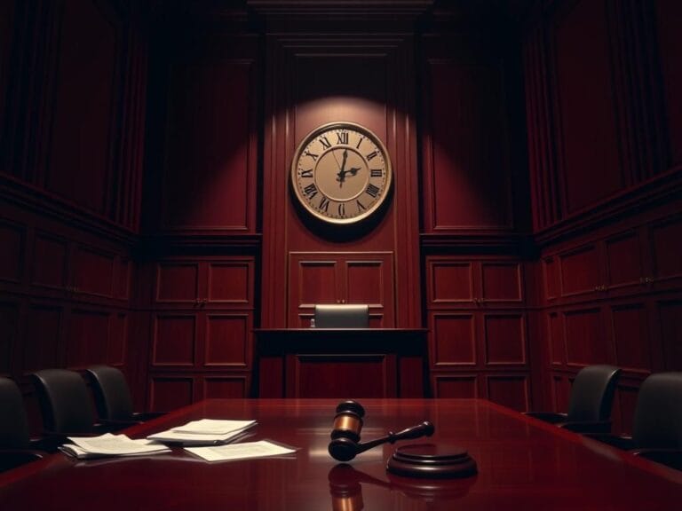 Flick International Dramatic courtroom scene with an empty witness stand